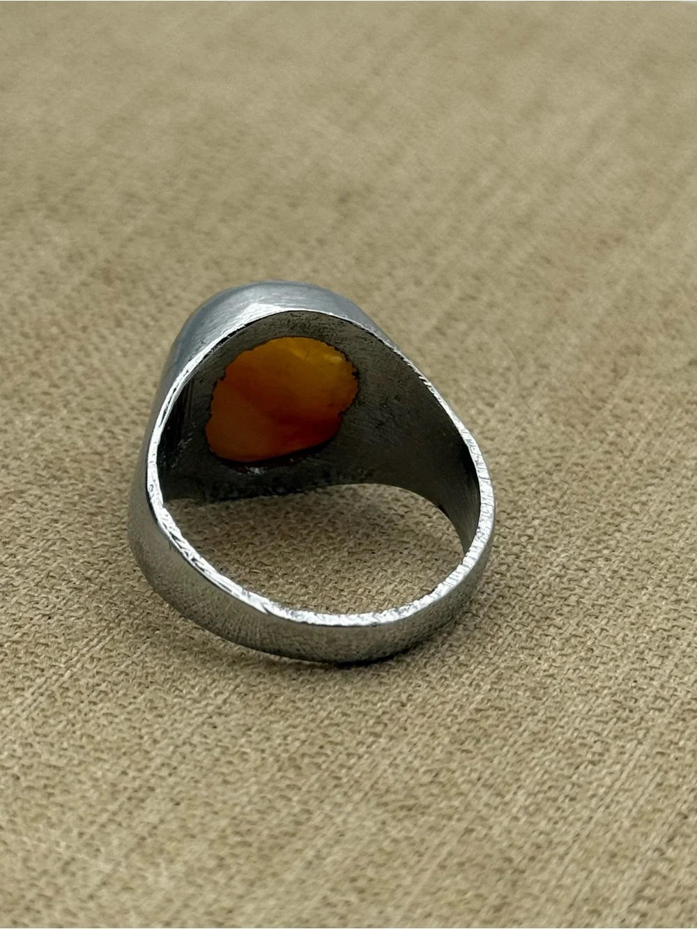Men's Silver Tone Ring with Brown Agate Stone